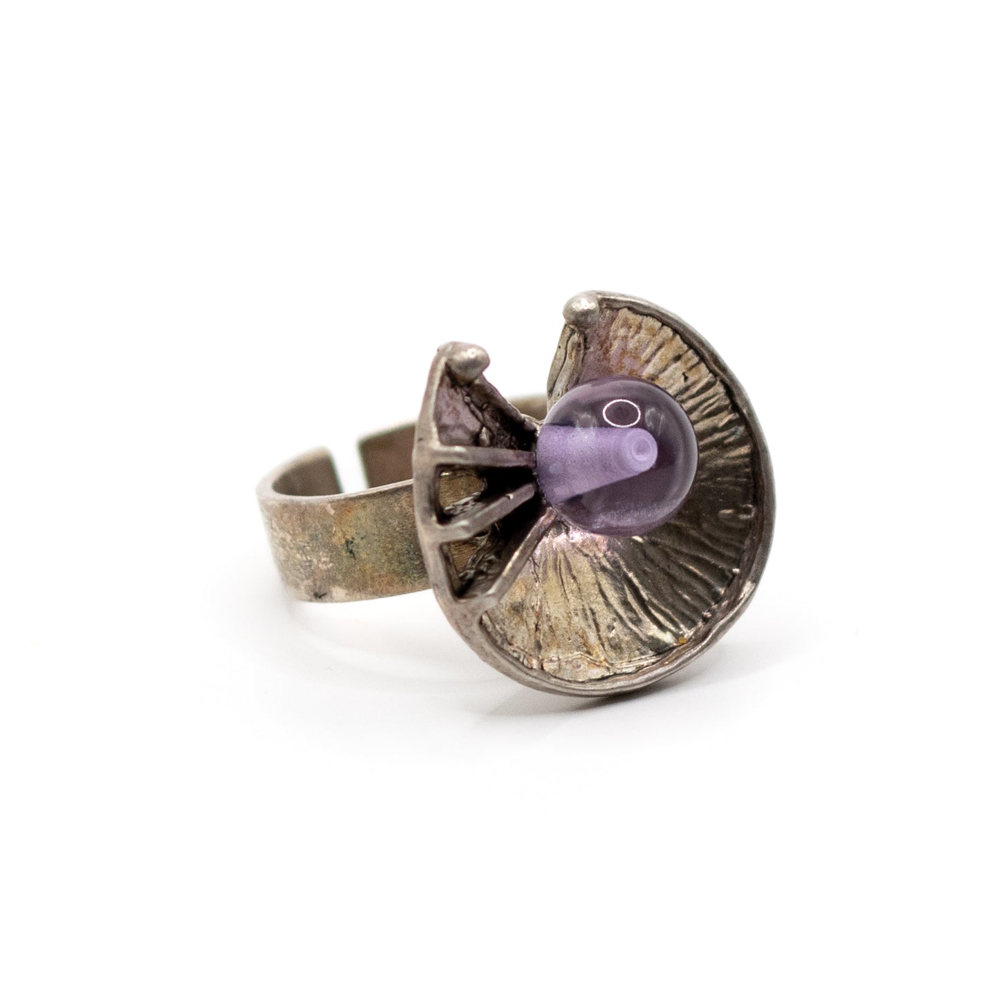 Amethyst Silver Vintage Brutalist Ring