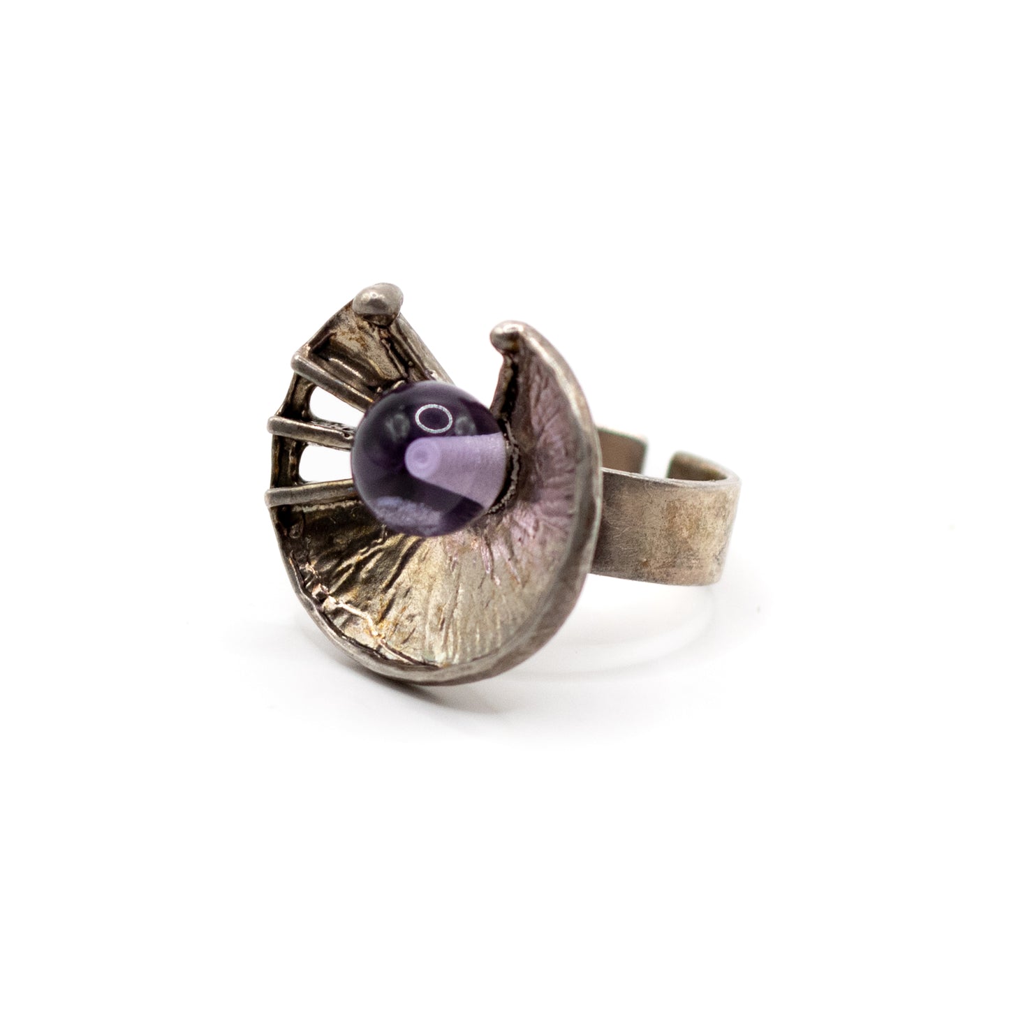 Amethyst Silver Vintage Brutalist Ring
