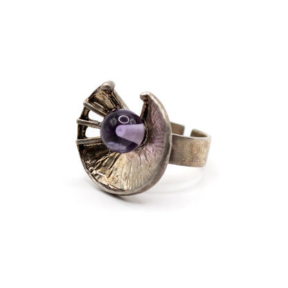 Amethyst Silver Vintage Brutalist Ring