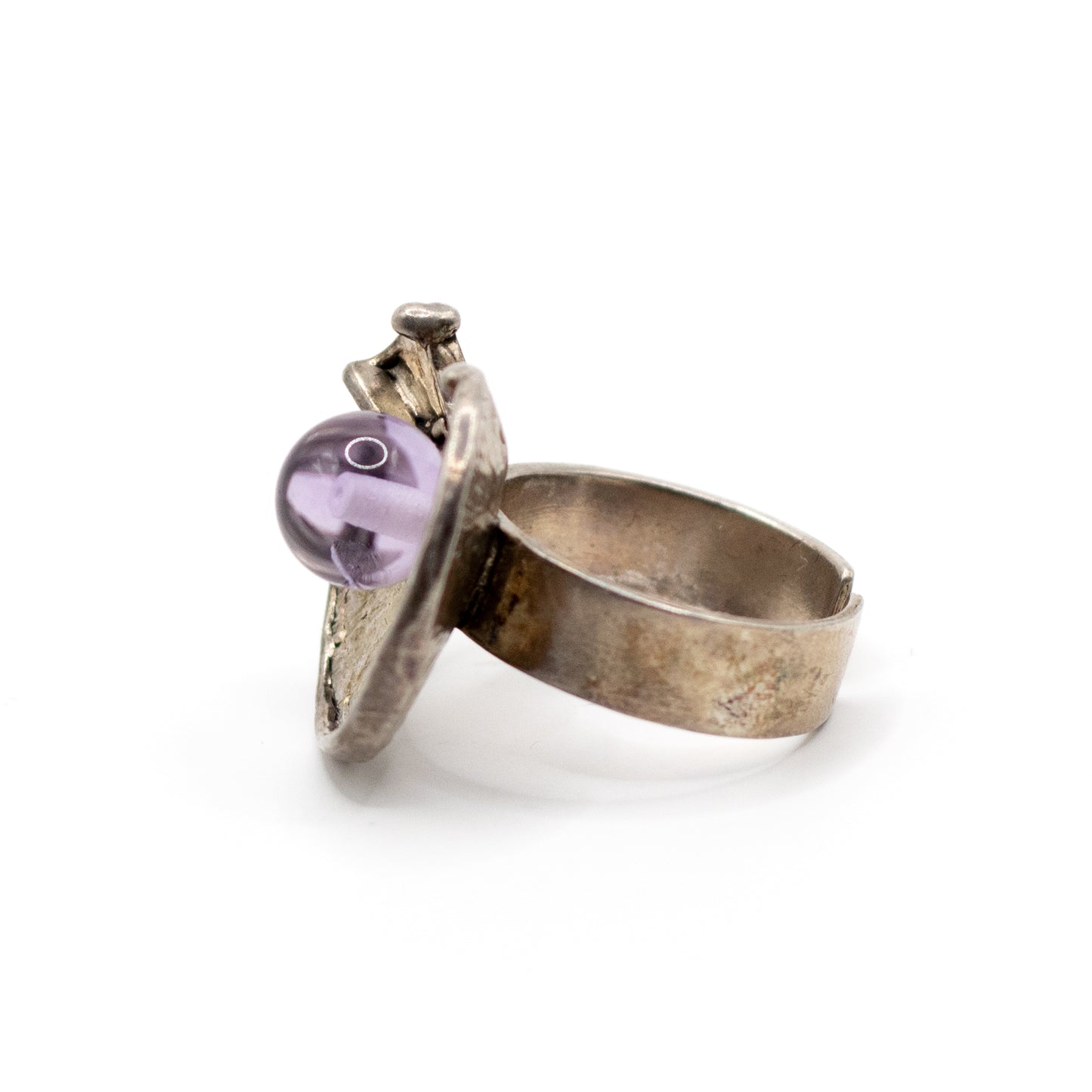 Amethyst Silver Vintage Brutalist Ring