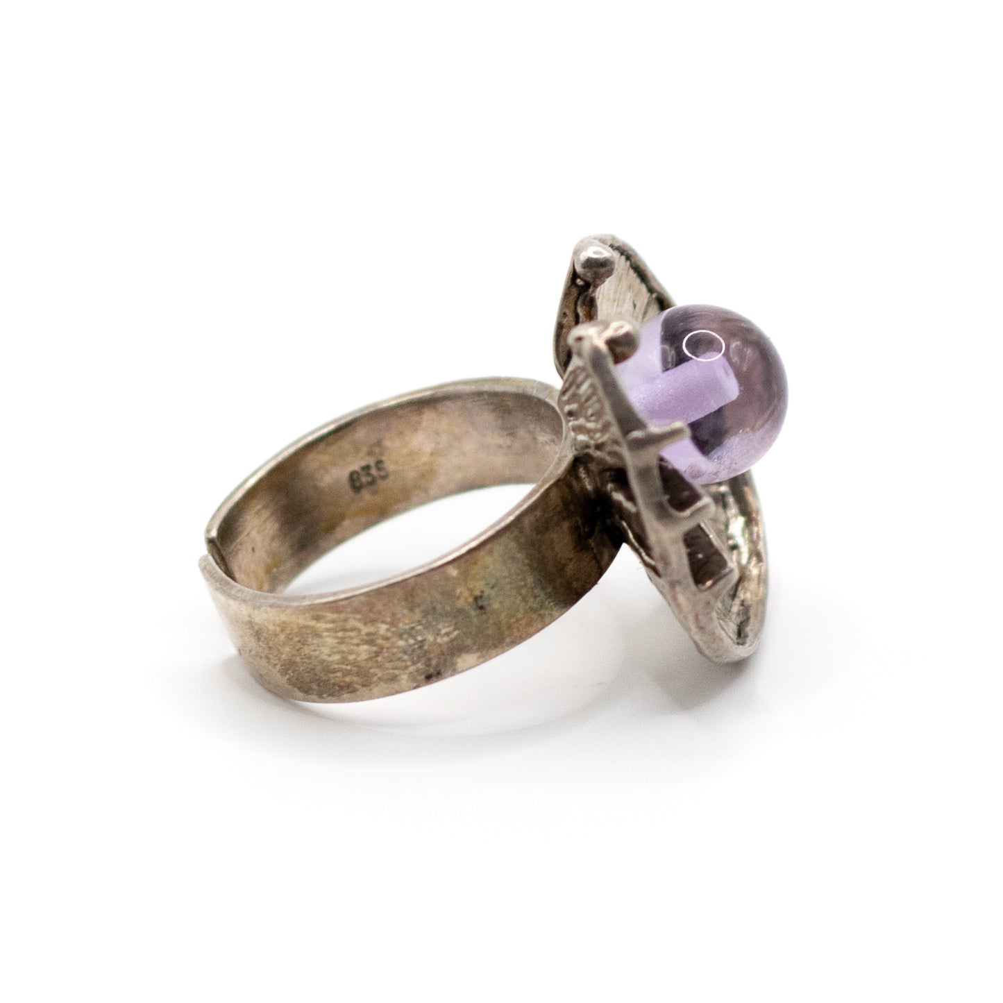 Amethyst Silver Vintage Brutalist Ring