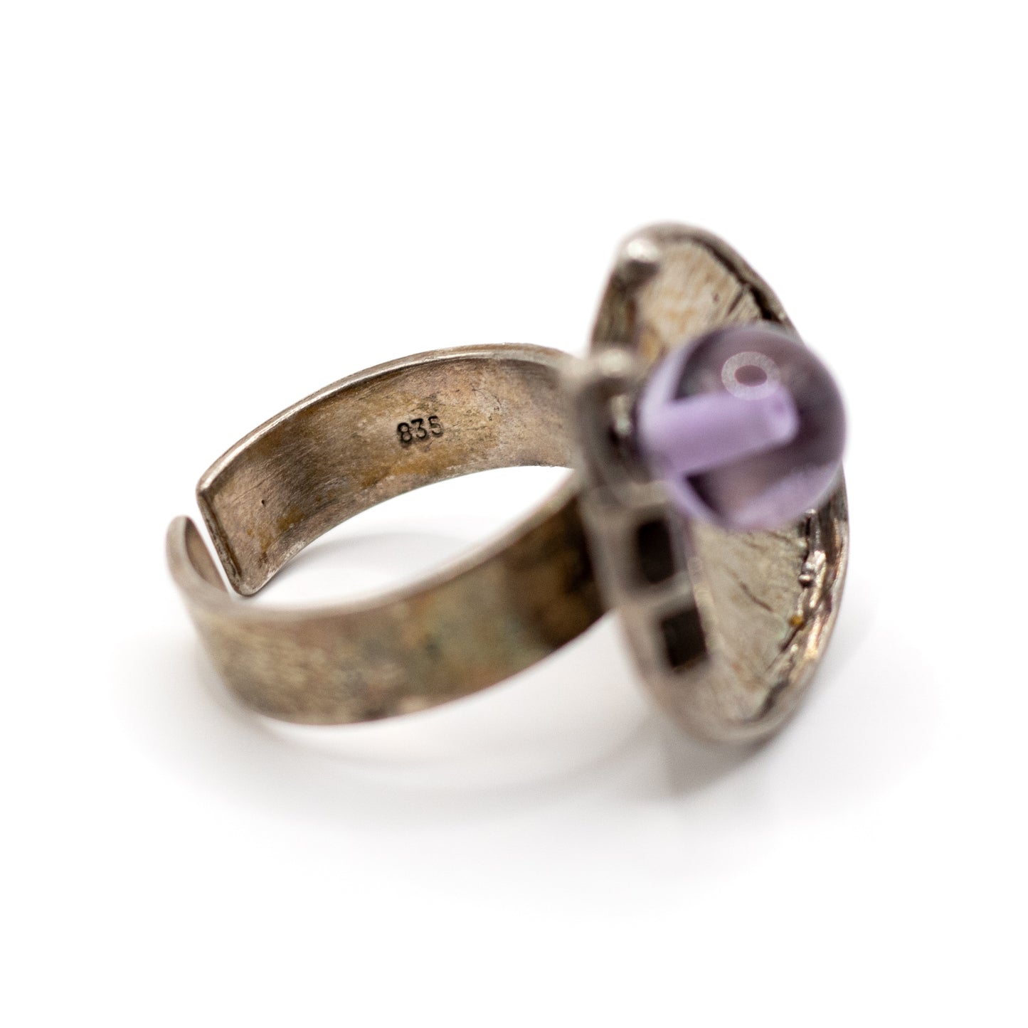 Amethyst Silver Vintage Brutalist Ring