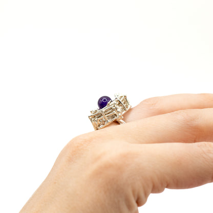 Silver Vintage Brutalist Ring with Amethyst