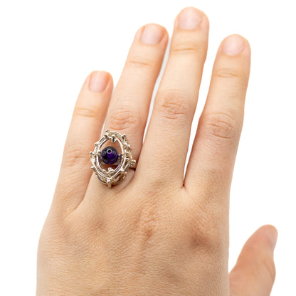 Silver Vintage Brutalist Ring with Amethyst