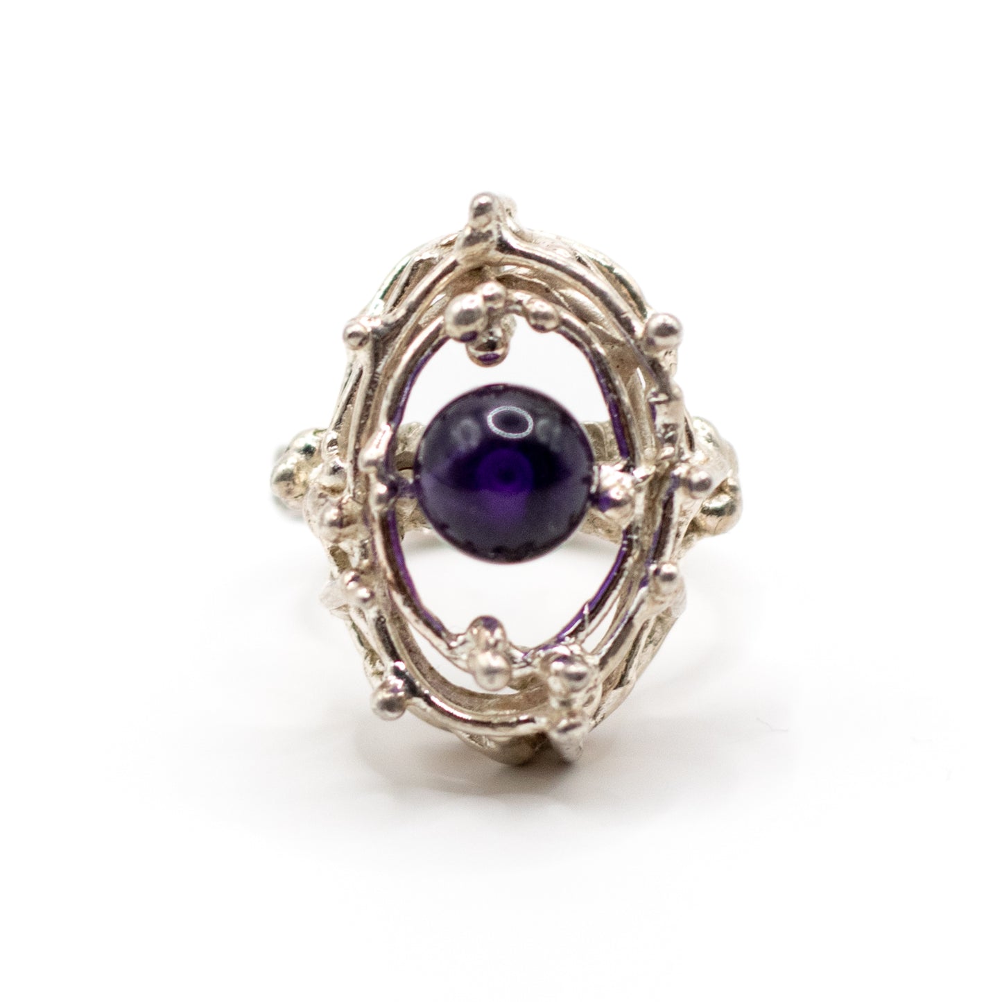 Silver Vintage Brutalist Ring with Amethyst