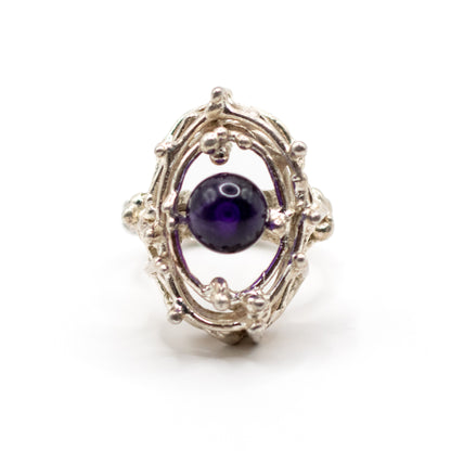 Silver Vintage Brutalist Ring with Amethyst