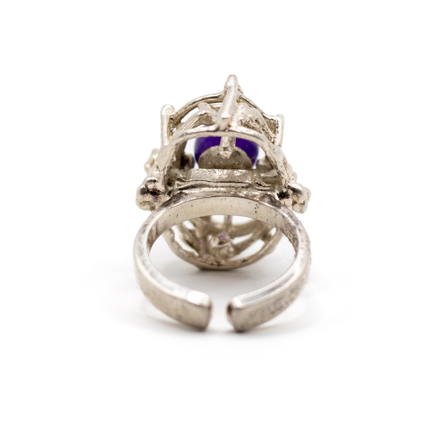 Silver Vintage Brutalist Ring with Amethyst