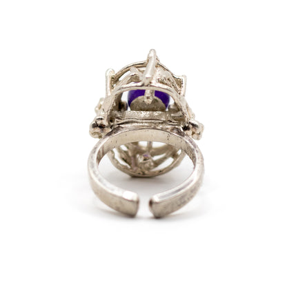 Silver Vintage Brutalist Ring with Amethyst