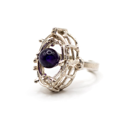 Silver Vintage Brutalist Ring with Amethyst
