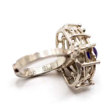 Silver Vintage Brutalist Ring with Amethyst