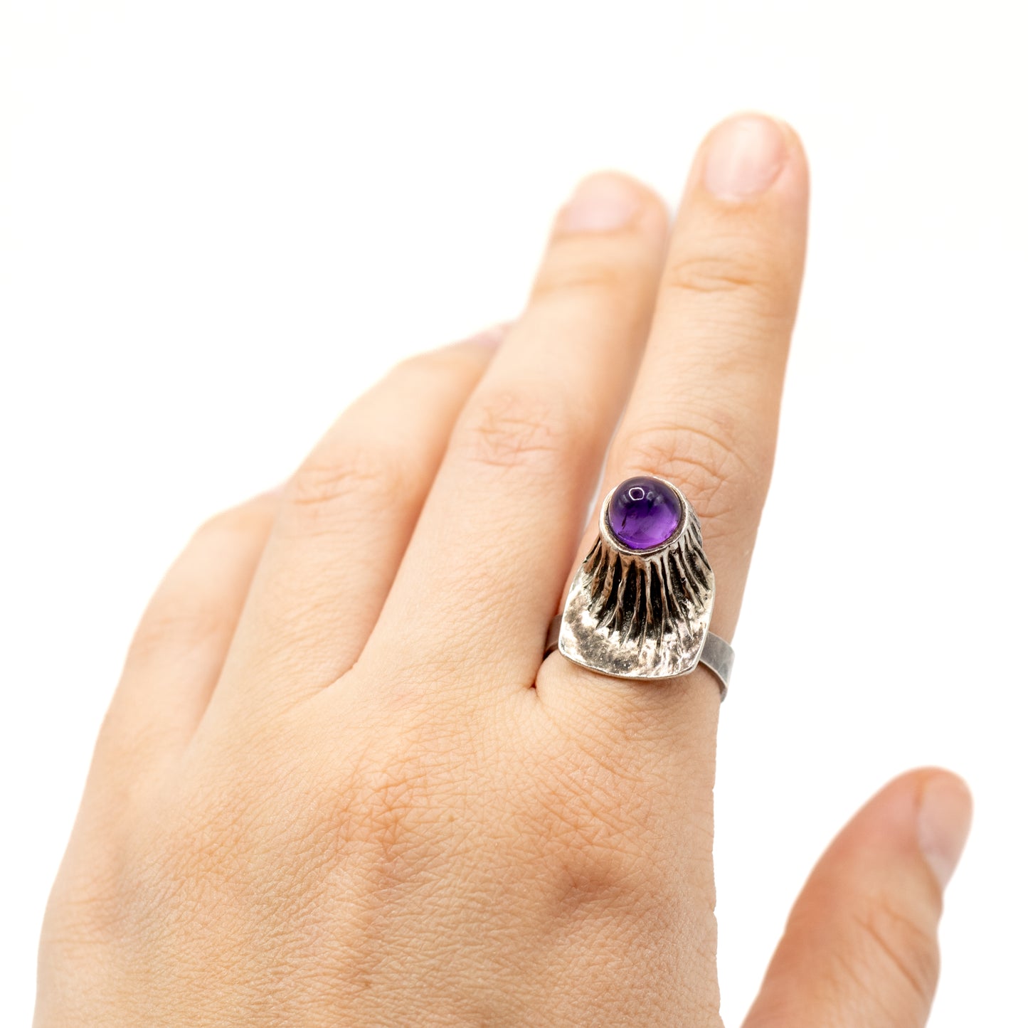 Relo Amethyst Silver Vintage Brutalist Ring