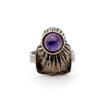 Relo Amethyst Silver Vintage Brutalist Ring