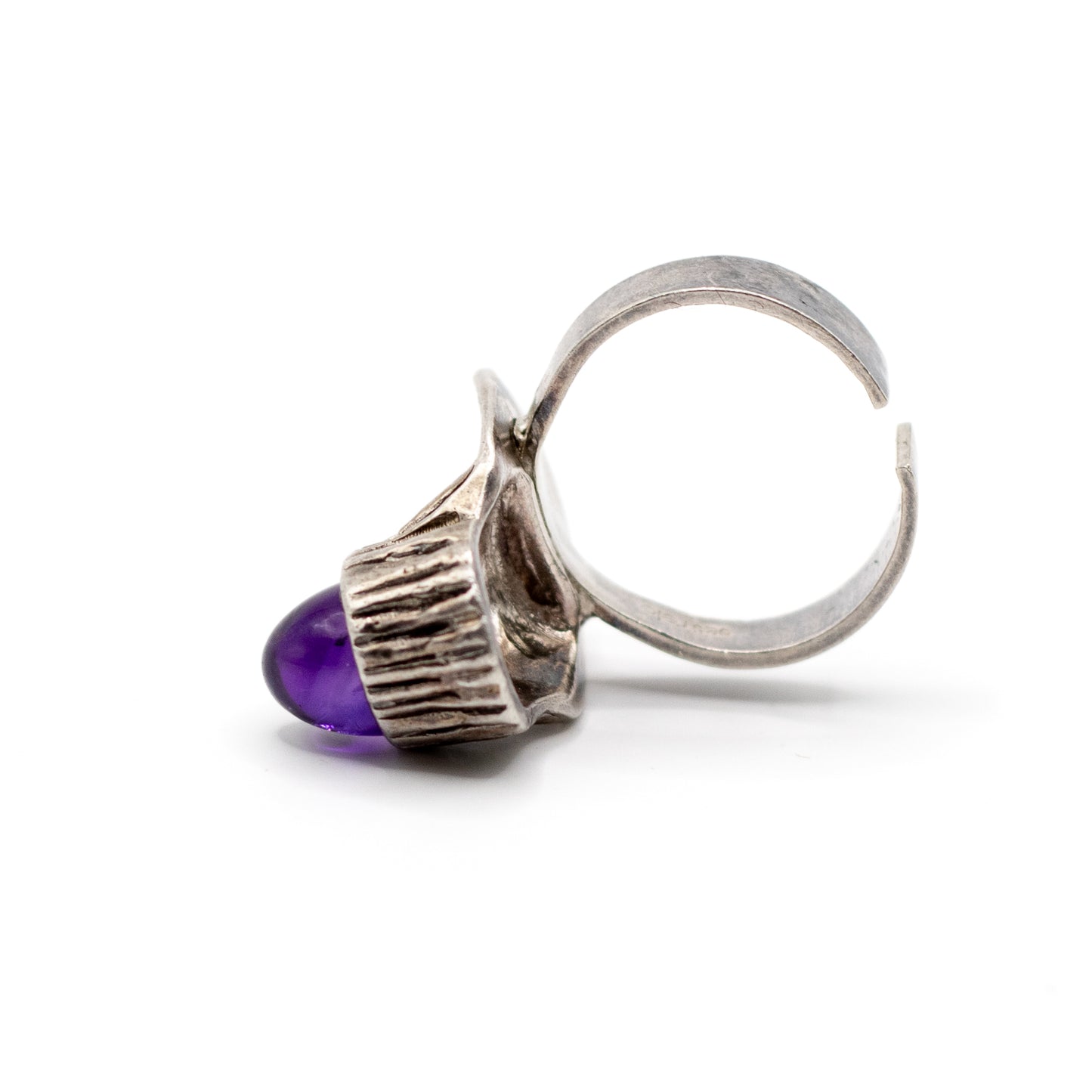 Relo Amethyst Silver Vintage Brutalist Ring