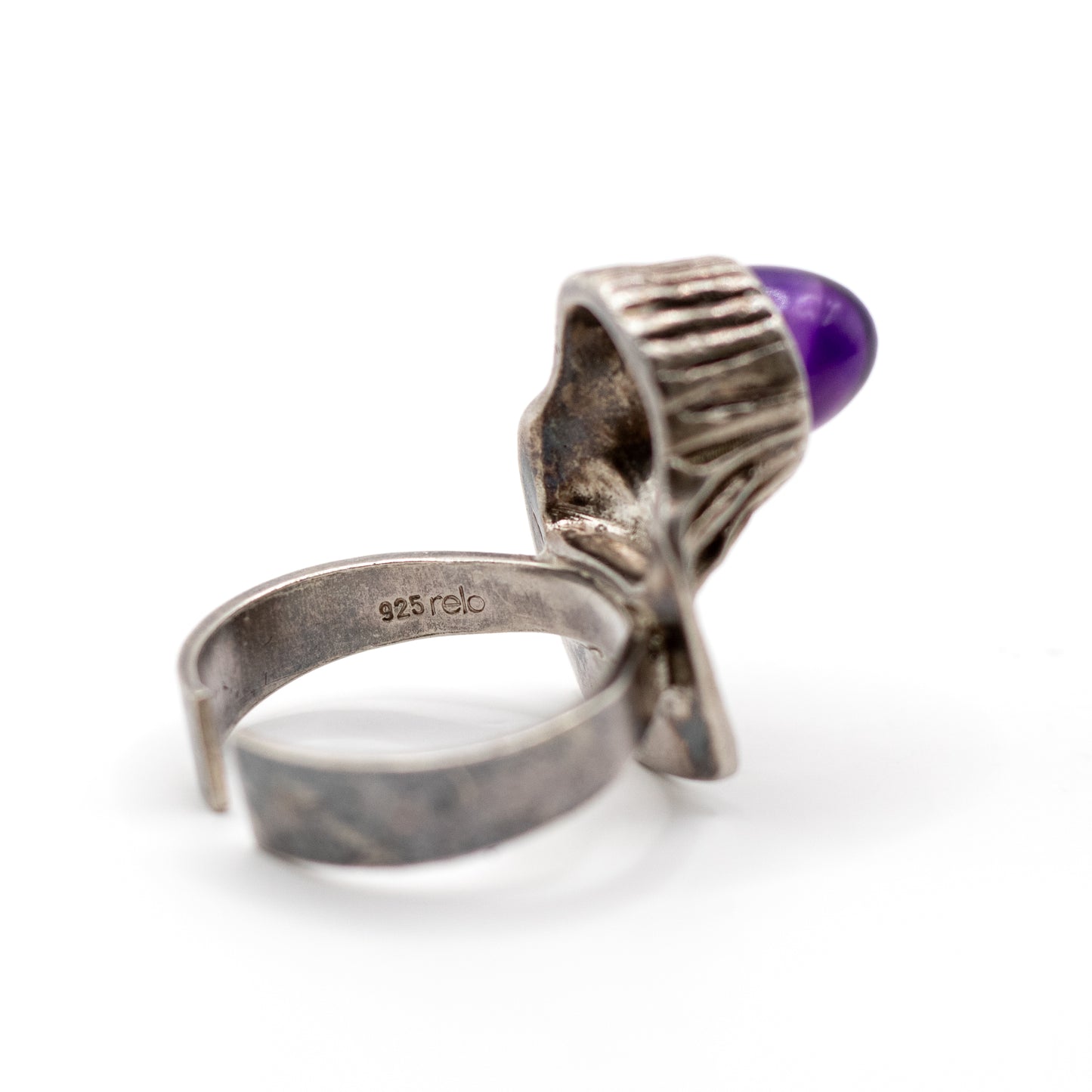 Relo Amethyst Silver Vintage Brutalist Ring