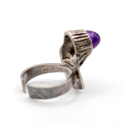 Relo Amethyst Silver Vintage Brutalist Ring