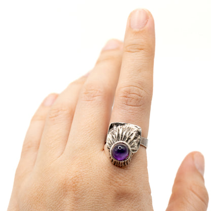 Relo Amethyst Silver Vintage Brutalist Ring