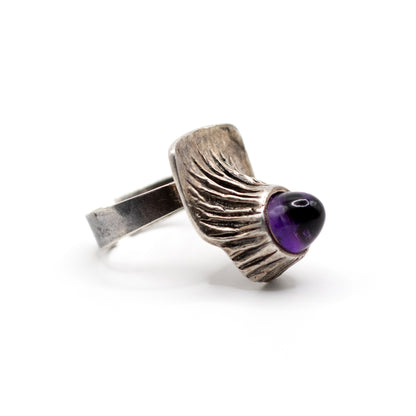 Relo Amethyst Silver Vintage Brutalist Ring