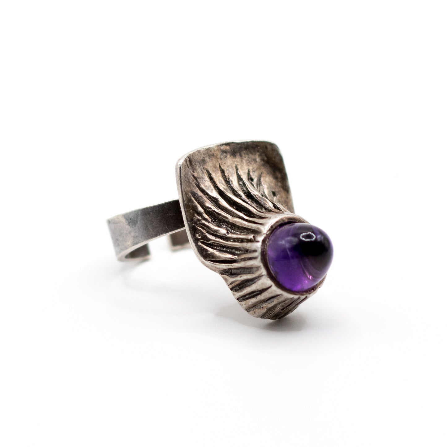 Relo Amethyst Silver Vintage Brutalist Ring