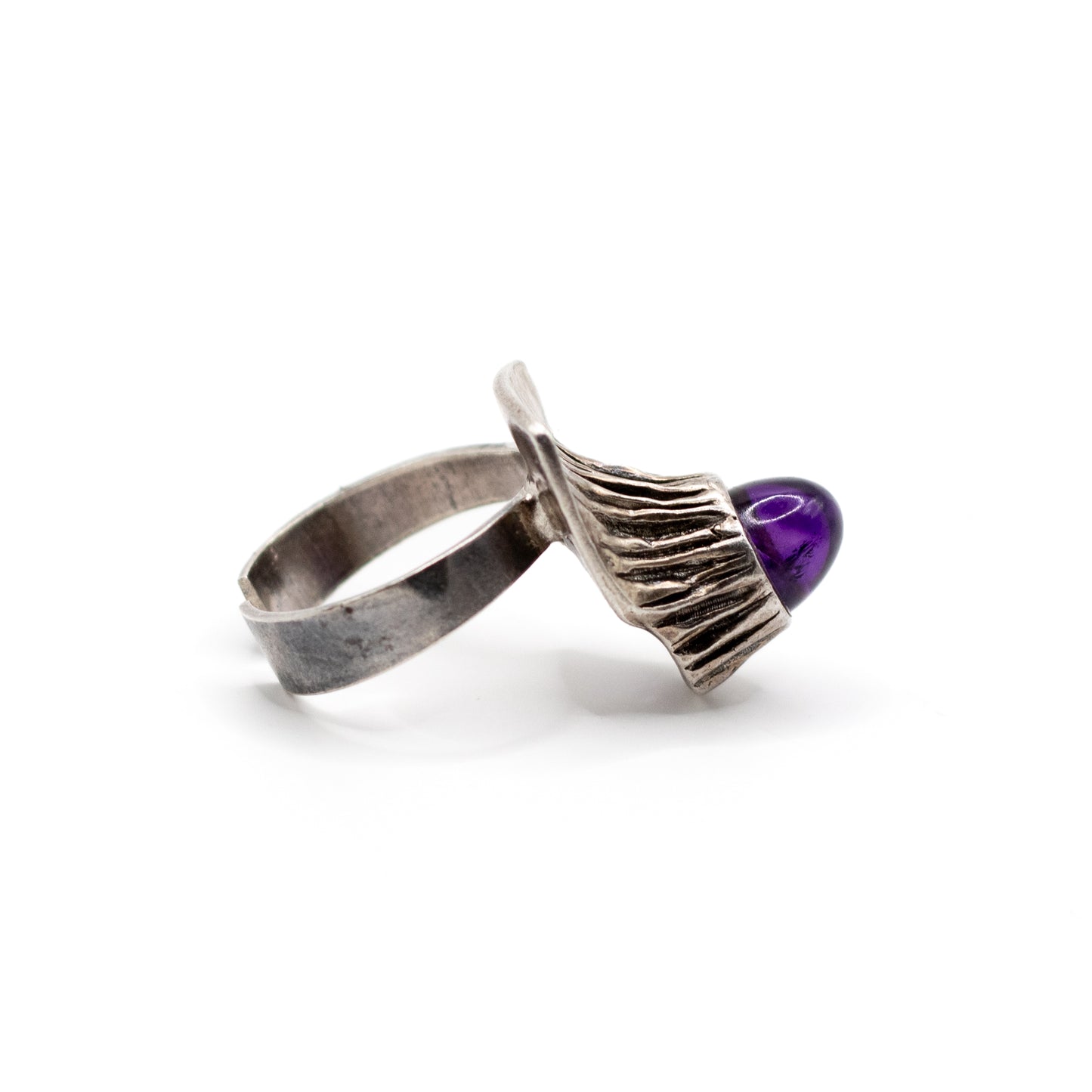 Relo Amethyst Silver Vintage Brutalist Ring