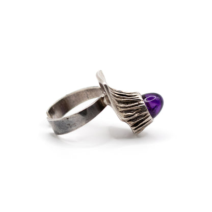 Relo Amethyst Silver Vintage Brutalist Ring