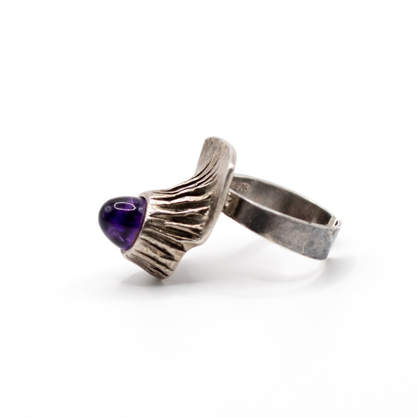 Relo Amethyst Silver Vintage Brutalist Ring