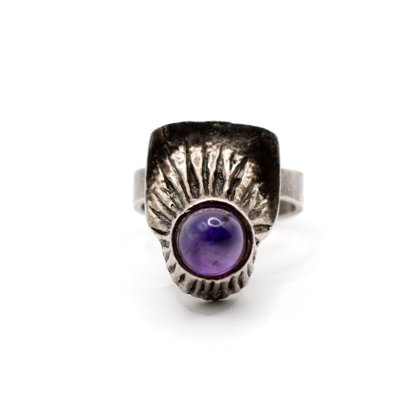 Relo Amethyst Silver Vintage Brutalist Ring