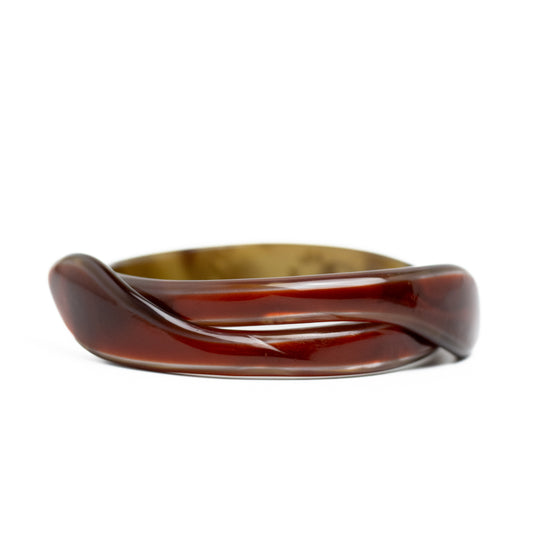 Lea Stein Wide Pearlised Brown Snake Bangle Bracelet