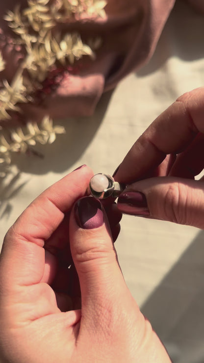 Finnish Vintage Silver Ring With Rose Quartz Sphere By Kupittaan Kulta Elis Kauppi 1969
