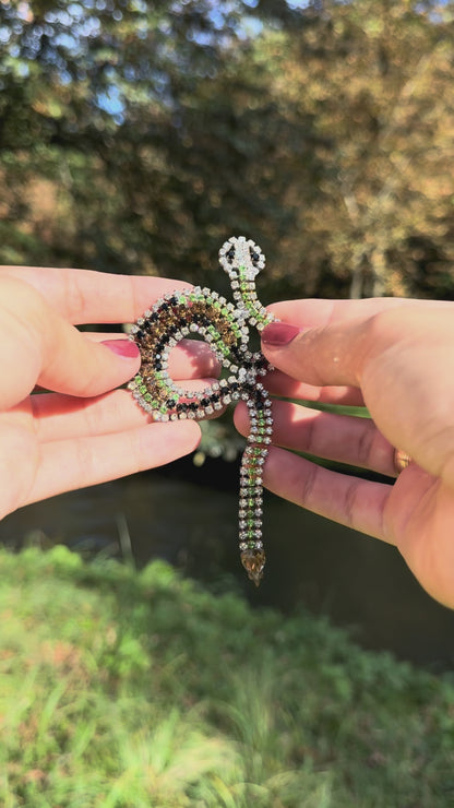 Grande broche serpent vintage avec queue mobile en strass