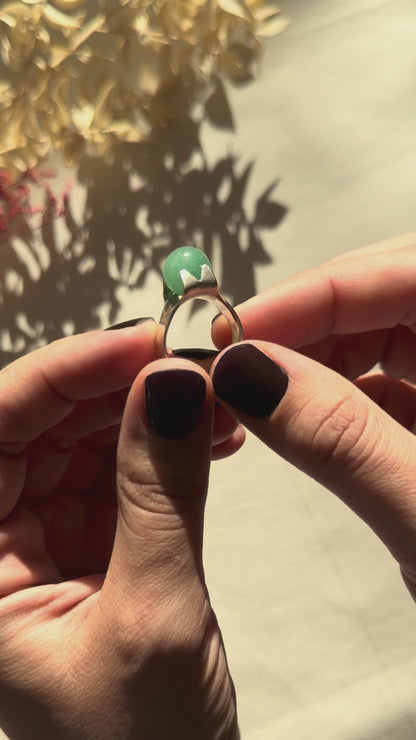 Kultaseppa Salovaara Vintage Finnish Brutalist Silver Ring with Green Quartz