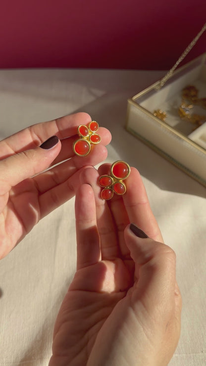 David Grau Vintage Clip-on Earrings in Gold with Carnelian Glass Cabochons