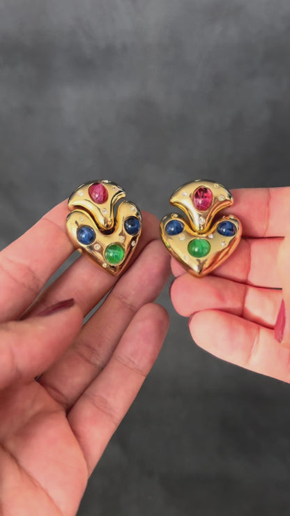 Boucles d'oreilles à clip vintage en forme de cœurs dorés Henkel &amp; Grosse