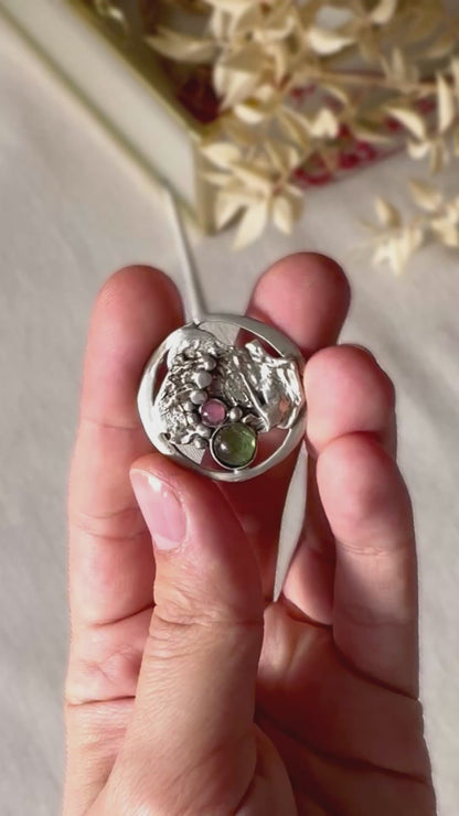 Pendentif brutaliste vintage en argent avec cabochons de tourmaline Valdres Solvsmie