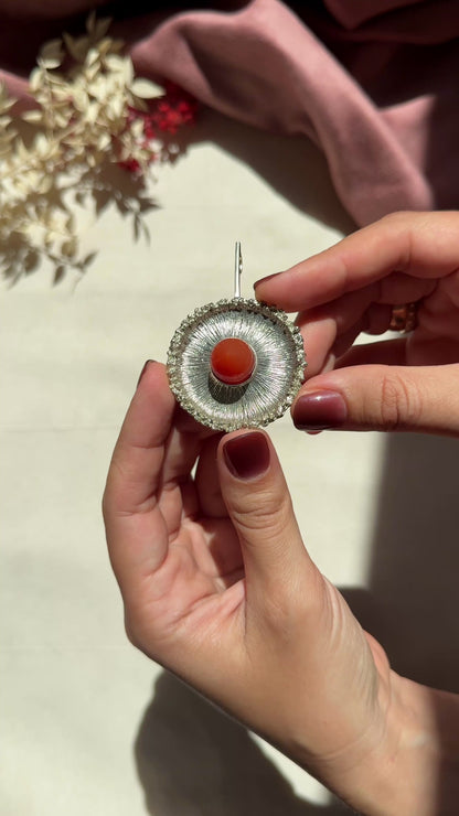 Pendentif brutaliste vintage en argent avec cornaline de Theodor Fahrner