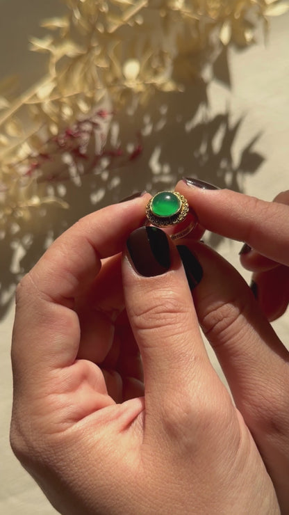 Theodor Fahrner Art Deco Silver Ring with Chrysoprase