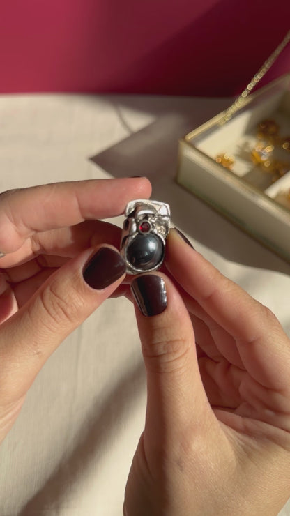 Monika & Burkhard OLY Brutalist Silver Pendant with Bloodstone and Garnet