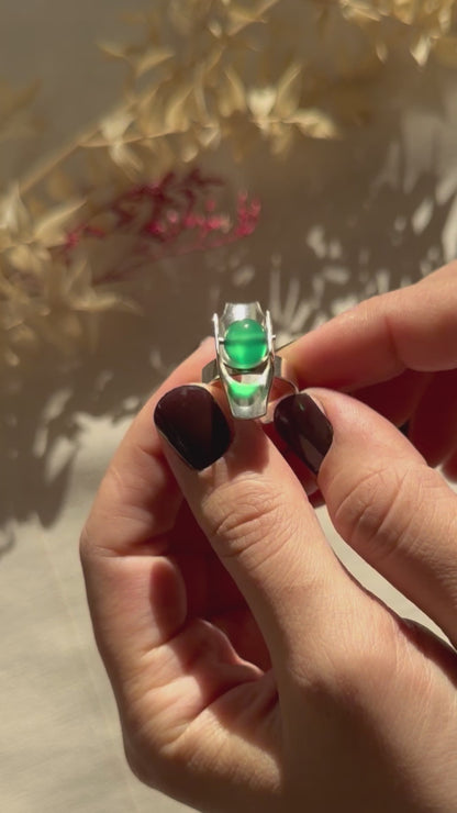 Kultaseppa Salovaara Vintage Silver Ring with Rotating Chrysoprase Sphere