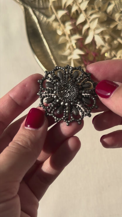 Victorian Cut Steel Brooch with Rotating Center