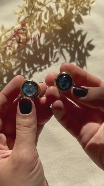 Christian Dior Germany Blue Glass Clip On Earrings in Gold Tone