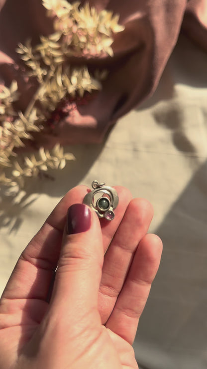 Pendentif Valdres Solvsmie vintage avec tourmalines vertes et roses