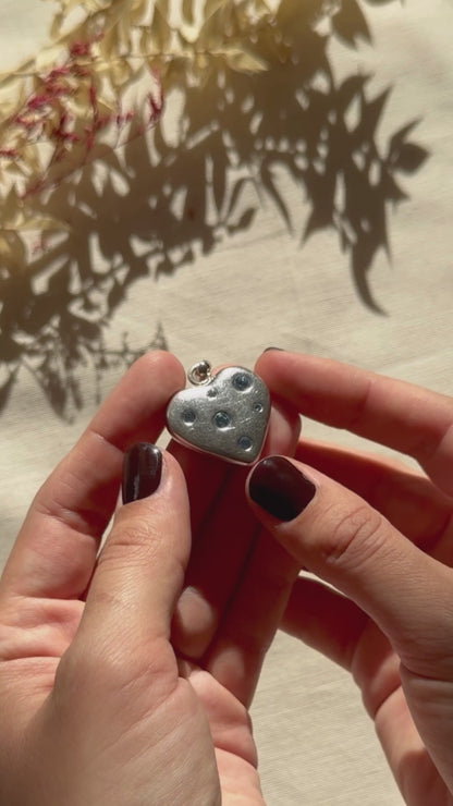 Yves Saint Laurent Solid Silver Heart Pendant with Blue Crystals