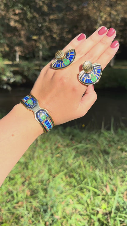 Michaela Frey Freywille Vintage Scarab Enamel Bangle in Art Deco Egyptian Revival Style