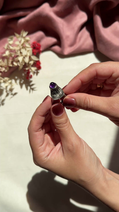 Relo Amethyst Silver Vintage Brutalist Ring