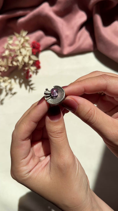 Amethyst Silver Vintage Brutalist Ring