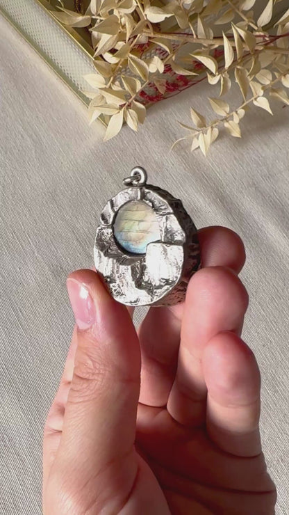 Finnish Brutalist Silver Pendant with Spectrolite