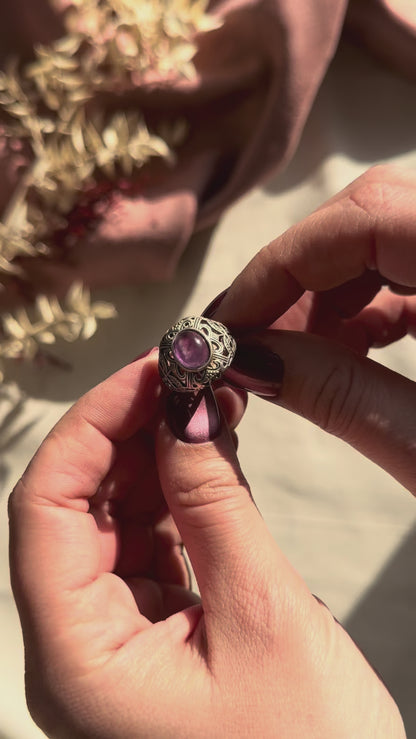 Geometrischer Art-Deco-Ring aus Sterlingsilber mit Amethyst
