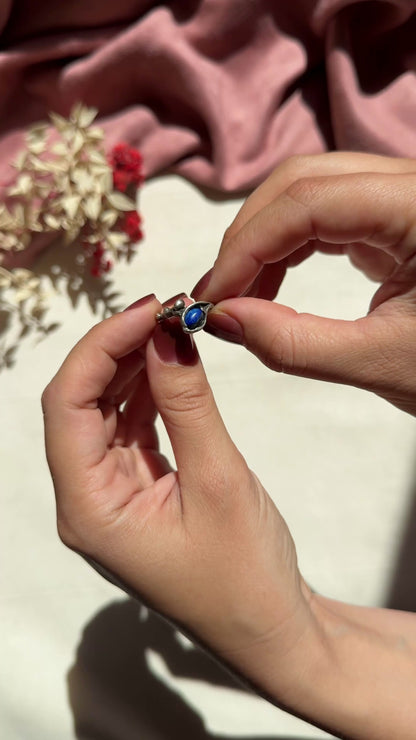Snake Lapis Lazuli Vintage Brutalist Silver Ring