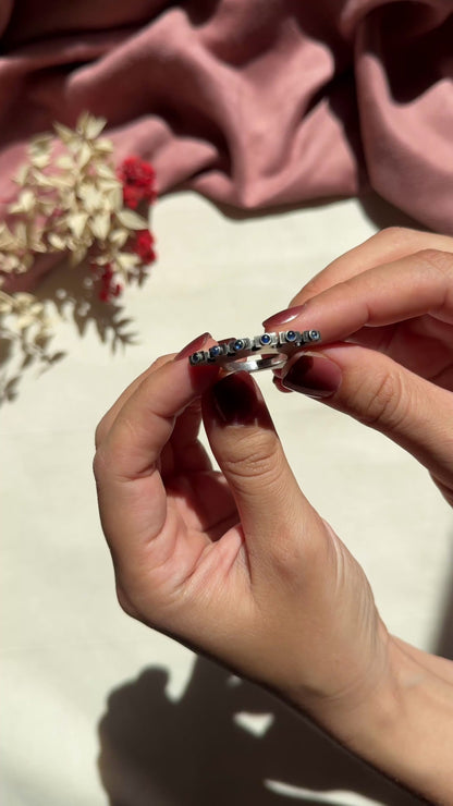 Synthetic Sapphire Vintage Machine Age Silver Ring